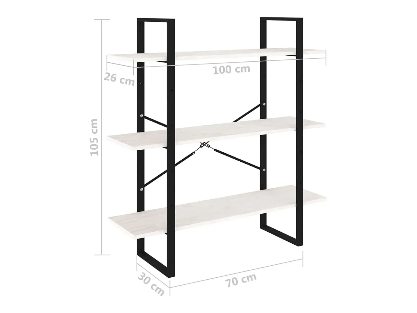 Estante com 3 prateleiras 100x30x105 cm pinho maciço branco