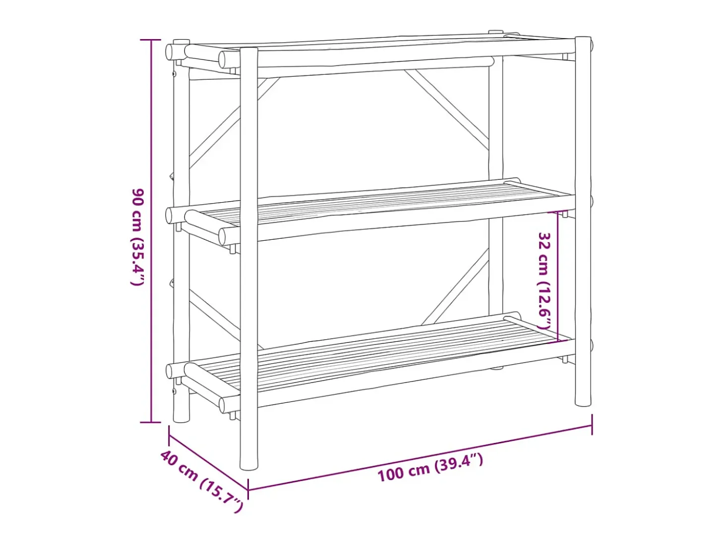 Estante com 3 prateleiras 100x40x90 cm bambu