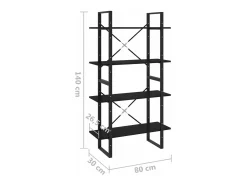 Estante com 4 prateleiras 80x30x140 cm pinho maciço preto
