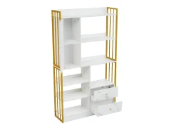 Estante com 5 prateleiras, 1 porta e 2 gavetas - estilo industrial - Branco e Dourado