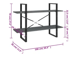 Estante com 2 prateleiras 100x30x70 cm pinho maciço cinzento