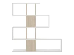 Estante Damago, Estante com 7 compartimentos, Estante de escritório moderna, Móvel de parede com prateleiras, 145x29h145 cm, Branco e Carvalho