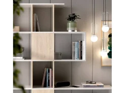 Estante Damago, Estante com 7 compartimentos, Estante de escritório moderna, Móvel de parede com prateleiras, 145x29h145 cm, Branco e Carvalho