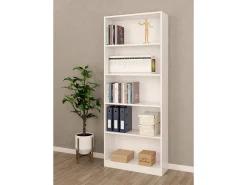 Estante Dangelll, Estante linear com 4 prateleiras, Estante de escritório ou quarto, Estante moderna, 80x28h201 cm, Branco