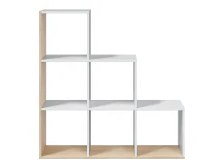 Estante Dbarth, Estante dupla face com 6 compartimentos, Prateleira divisória para escritório, 108x28h110 cm, Branco e Carvalho