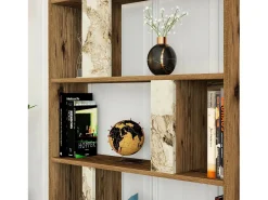 Estante Dbellusc, Estante de escritório, Estante de livros, Biblioteca, 90x20h180 cm, Nogueira e Mármore Branco
