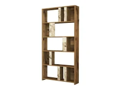Estante Dbellusc, Estante de escritório, Estante de livros, Biblioteca, 90x20h180 cm, Nogueira e Mármore Branco