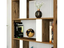 Estante Dbellusc, Estante de escritório, Porta-livros móvel, Biblioteca, 90x20h180 cm, Noz e Branco