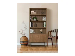 Estante Dbozhana, Estante de escritório, Porta-livros móvel, Biblioteca, 80x36h182 cm, Noz e Preto