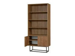 Estante Dbozhana, Estante de escritório, Porta-livros móvel, Biblioteca, 80x36h182 cm, Noz e Preto
