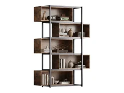 Estante de 5 andares com prateleiras - 121 x 35 x 176 cm - Madeira MDF e tubo de aço - Marrom