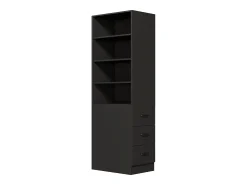 Estante de 180 cm de altura - con 3 gavetas laterais - Prateleiras ajustáveis - Reversível esquerdo/direito - Preto