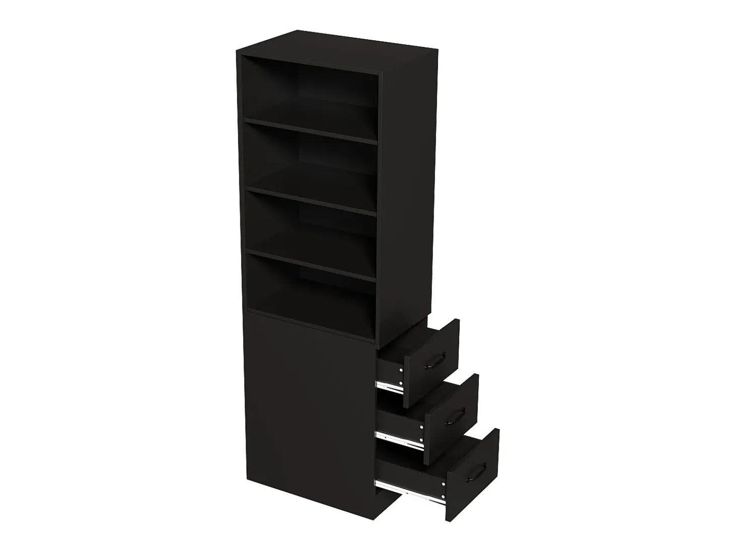 Estante de 180 cm de altura - con 3 gavetas laterais - Prateleiras ajustáveis - Reversível esquerdo/direito - Preto
