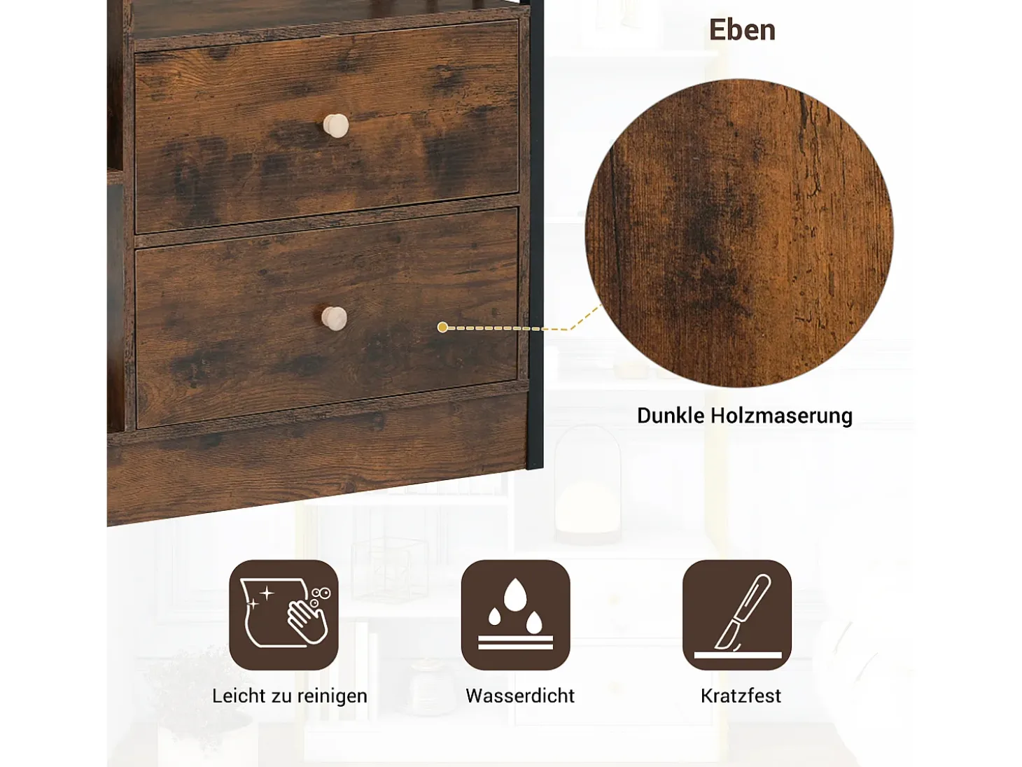 Estante de 6 prateleiras com uma porta e 2 gavetas - 100 x 30 x 173,5 - Aglomerado e metal - marrom + preto