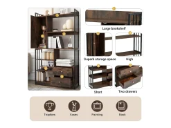 Estante de 6 prateleiras com uma porta e 2 gavetas - 100 x 30 x 173,5 - Aglomerado e metal - marrom + preto