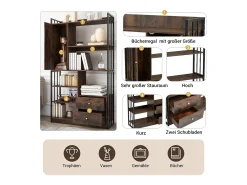 Estante de 6 prateleiras com uma porta e 2 gavetas - 100 x 30 x 173,5 - Aglomerado e metal - marrom + preto