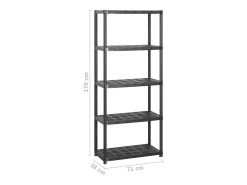 Estante de armazenamento de 5 níveis 170 cm plástico preto 02_0000649