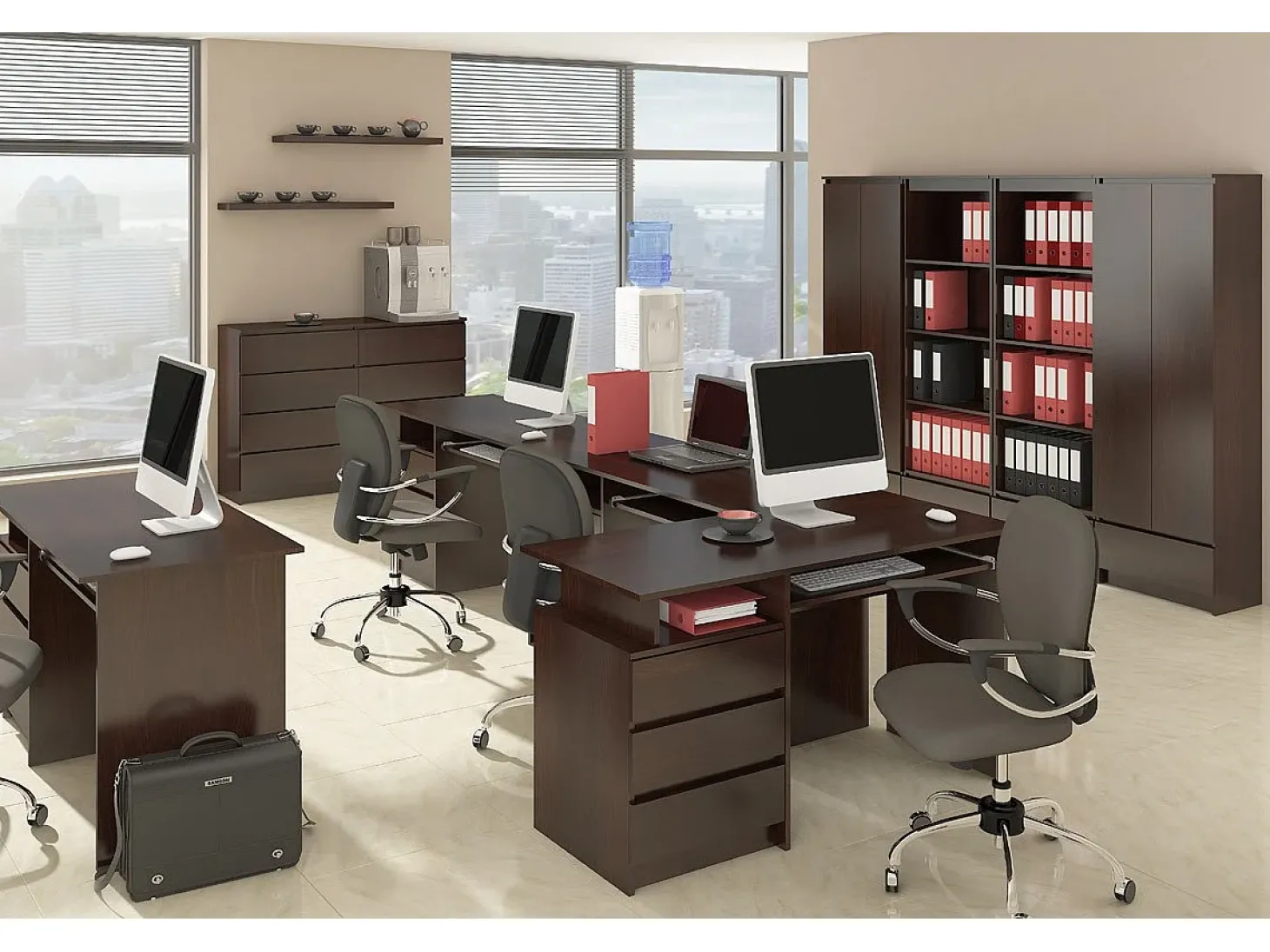 Estante de Armazenamento Venge R60 com 3 Gavetas e 2 Portas - 60x180x35cm