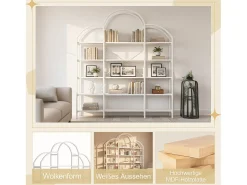 Estante de arrumação elegante - 170 x 26 x 190 cm - com 5 prateleiras - formato de nuvem - MDF + metal - branca