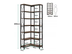 Estante de canto, estante industrial com 7 níveis, estantes de canto em madeira e metal, estante de exibição autossustentável para o sala de estar