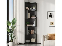 Estante de canto moderna - 63,5 x 45 x 175 cm - com LEDs + 5 prateleiras - MDF - preta