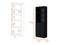 Estante de casa de banho em melamina com armário inferior e 3 prateleiras exteriores , 180.59 cm X 62.78 cm X 29.89 cm , Preto