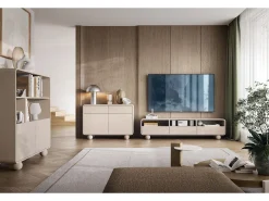 Estante de caxemira com prateleiras e armário – Design moderno, pernas em formato de bola, 108 x 121 x 39 cm