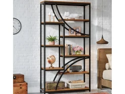 Estante de Livros de 180 cm de Altura, Estante Industrial de 9 Andares, Grandes Estantes Geométricas com Gaveta Aberta, Estante de Exposição Independente
