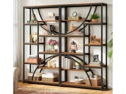 Estante de Livros de 180 cm de Altura, Estante Industrial de 9 Andares, Grandes Estantes Geométricas com Gaveta Aberta, Estante de Exposição Independente