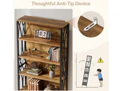 Estante de Livros de 180cm de Altura, Estante Industrial de 6 Andares com Estrutura Metálica Geométrica e Prateleiras de Armazenamento Abertas