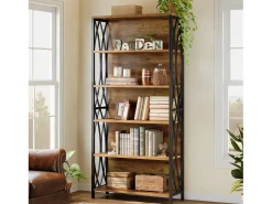 Estante de Livros de 180cm de Altura, Estante Industrial de 6 Andares com Estrutura Metálica Geométrica e Prateleiras de Armazenamento Abertas