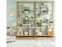 Estante de livros de ouro com 180 cm de altura, estante moderna autossustentável com 11 prateleiras de armazenamento abertas