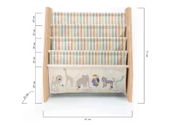Estante de livros em contraplacado de pinho e tecido África Montessori