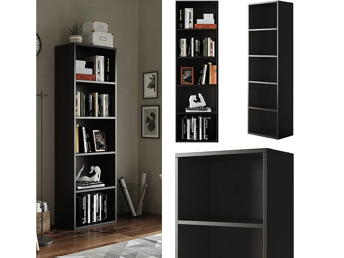 Estante de livros preto 40x24x132 bob