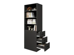 Estante de parede para sala de estar - 60 x 38 x 180 cm - com 3 gavetas + prateleiras ajustáveis - aglomerado - preta