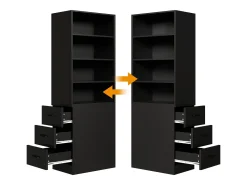 Estante de parede para sala de estar - 60 x 38 x 180 cm - com 3 gavetas + prateleiras ajustáveis - aglomerado - preta