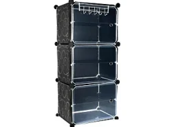Estante de Sapatos Modular Preto 6 Prateleiras 93x44,5x30cm - Poupança de Espaço, Montagem Fácil, Porta Aberta