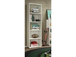 Estante Dedjoum, Biblioteca com 4 prateleiras ajustáveis, Estante de livros, Armário de parede com prateleiras, 100% Fabricado na Itália, 60x30h195 cm, Branco