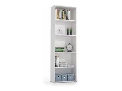 Estante Dedjoum, Biblioteca com 4 prateleiras ajustáveis, Estante de livros, Armário de parede com prateleiras, 100% Fabricado na Itália, 60x30h195 cm, Branco