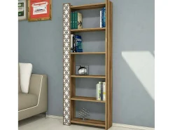 Estante Destéve, Estante de Escritório, Estante de Livros, Biblioteca, 65x24h170 cm, Nogueira e Branco