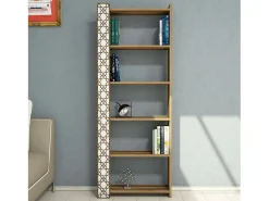 Estante Destéve, Estante de Escritório, Estante de Livros, Biblioteca, 65x24h170 cm, Nogueira e Branco