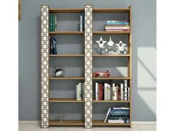 Estante Destéve, Prateleira de Escritório, Portal MóvelIbri, Biblioteca, 125x24h170 cm, Nogueira e Branco