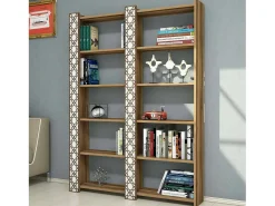 Estante Destéve, Prateleira de Escritório, Portal MóvelIbri, Biblioteca, 125x24h170 cm, Nogueira e Branco