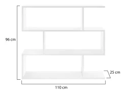Estante Dfanes, Estante baixa dupla face, Prateleira com três compartimentos, Estante de escritório moderna, 110x24h97 cm, Branco brilhante