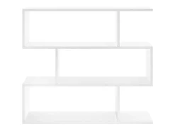 Estante Dfanes, Estante baixa dupla face, Prateleira com três compartimentos, Estante de escritório moderna, 110x24h97 cm, Branco brilhante