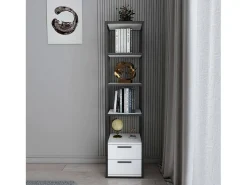 Estante Dfolhat, Estante de escritório, Estante de livros, Biblioteca, 39x39h169 cm, Preto e Branco
