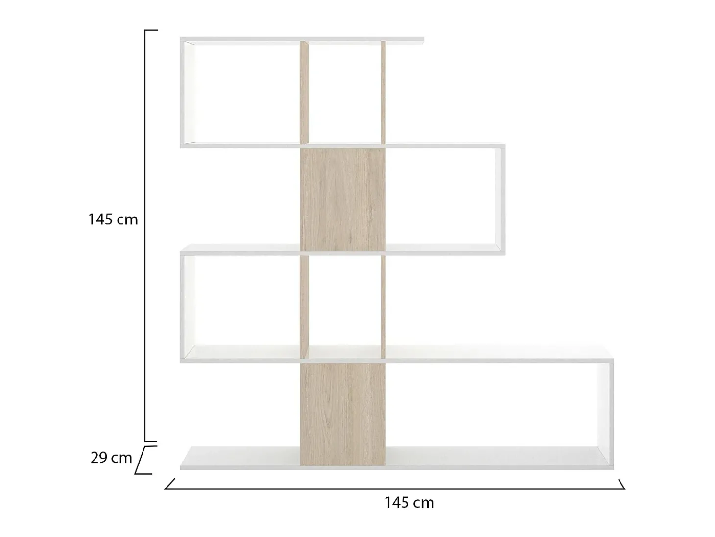 Estante Dkala, Estante multiuso de escritório, Estante com 4 prateleiras, 145x29h145 cm, Branco e Carvalho