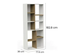 Estante Dlow, estante de escritório, estante, biblioteca, 78x36 h183 cm, carvalho e branco