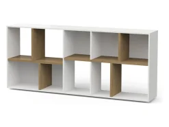 Estante Dlow, estante de escritório, estante, biblioteca, 78x36 h183 cm, carvalho e branco