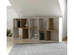 Estante Dlow, estante de escritório, estante, biblioteca, 78x36 h183 cm, carvalho e branco